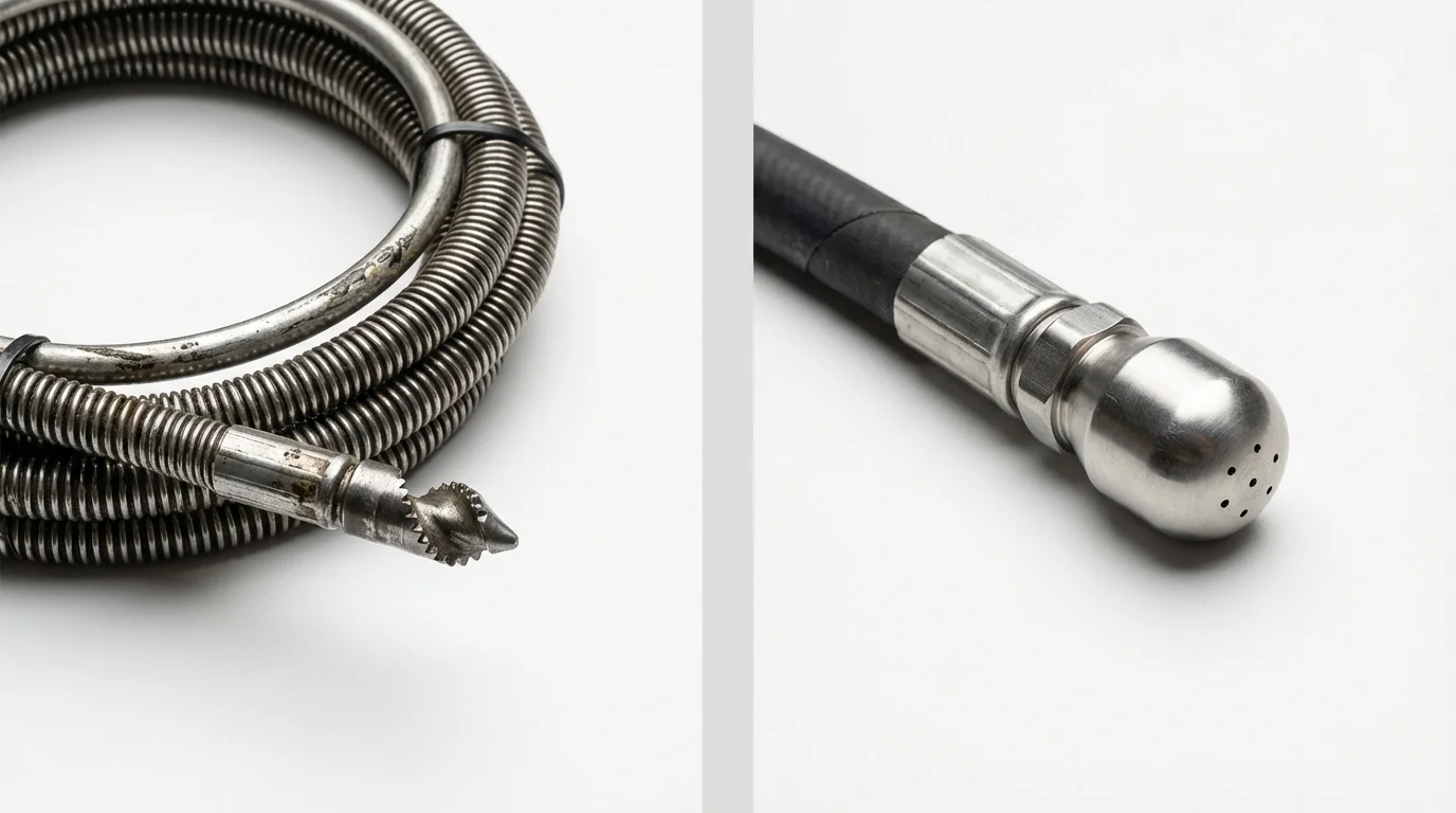 Drain snake cable and hydro jetting nozzle used for drain cleaning in Lincoln, MO